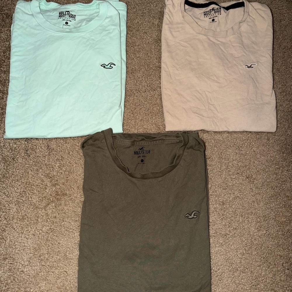 Hollister Men's T-Shirt Trio - Mint, Beige, Olive